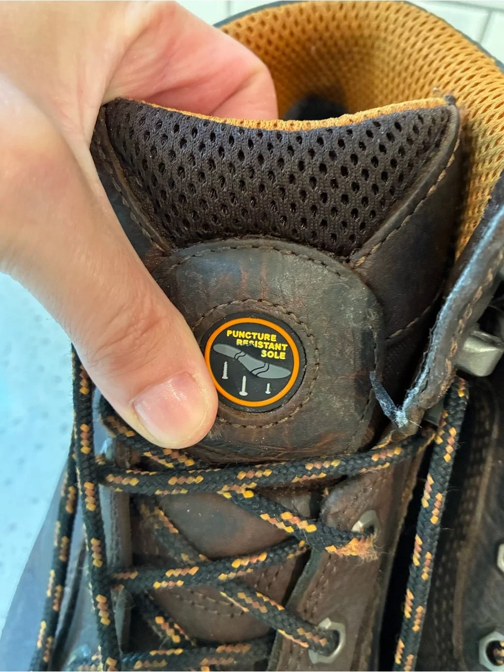 Timberland PRO Brown and Black Work Boots with Orange Accents